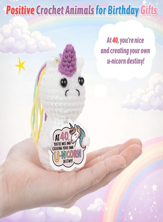 AGIFTMIND Positive Crochet Unicon Animals 40th 50th 60th Birthday Gifts for Women Friends Coworkers Handmade Emotional Doll (40th) - Image 5